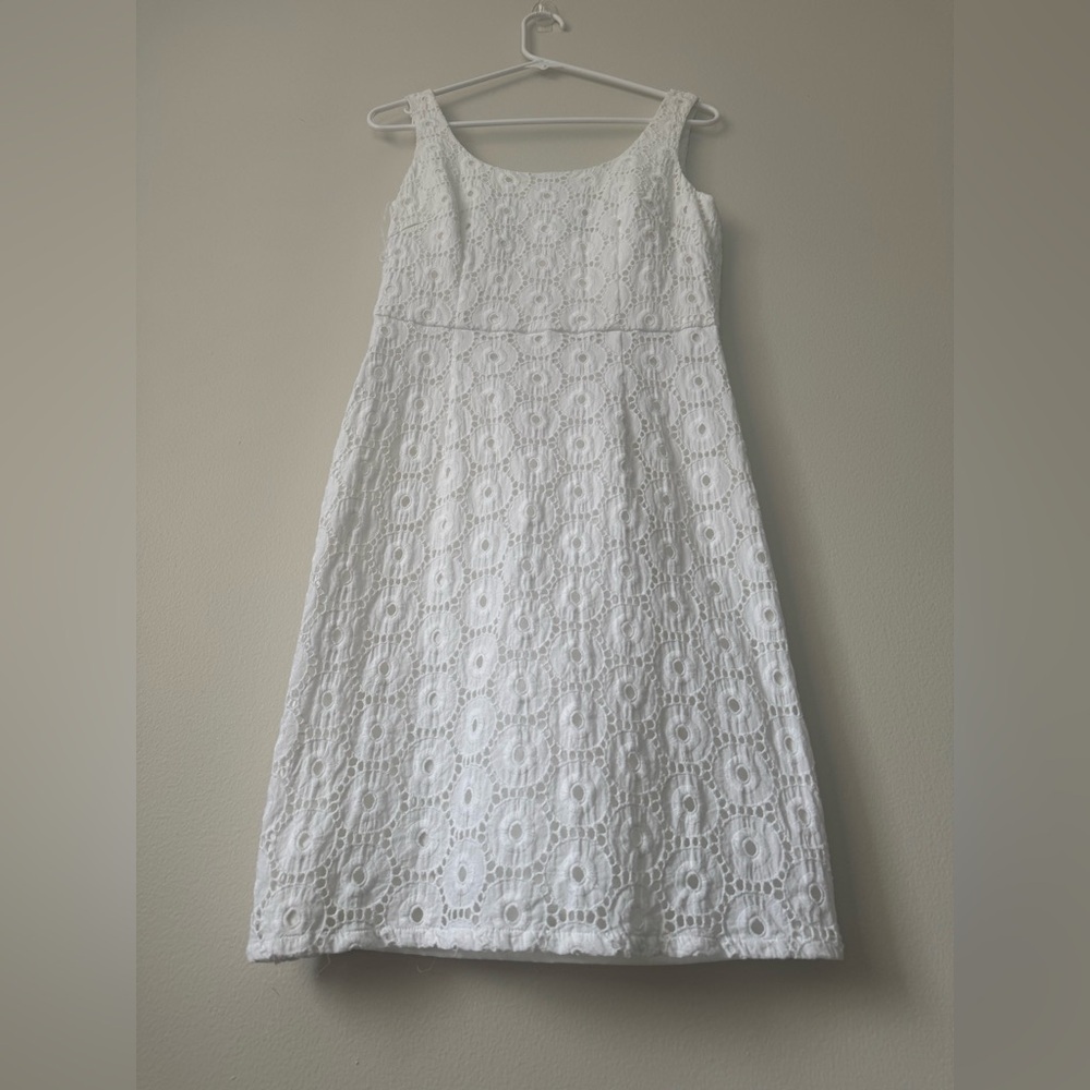 Adrianna Papell White Eyelet Sheathe Cotton Dress Career Work Summer Size 6 - Picture 2 of 7